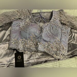 Loukiya silver sateen sari and blouse - Brand new with tag